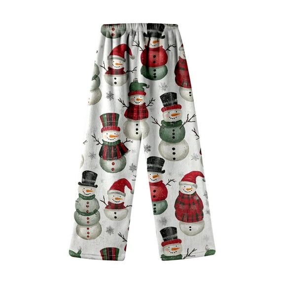 CONZONE Christmas Womens Pajamas Pants Xmas Snowman Graphic Pjs Bottom for Women Trendy Elastic Waist Wide Leg Fall Winter Sleepwear Loungewear Pants