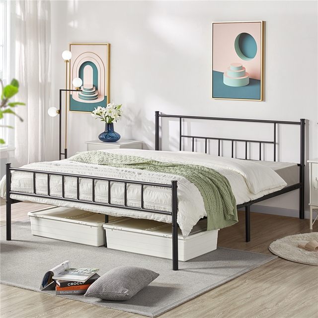 Yaheetech Basic Metal Platform Bed with Headboard and Footboard, Queen, Black
