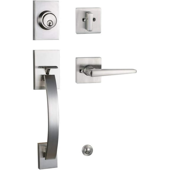 Front Door Entry Handle and Deadbolt Lock Set - Satin Nickel Finish,MDHST2017SN-BR Brushed Nickel Keyed Entry Handleset