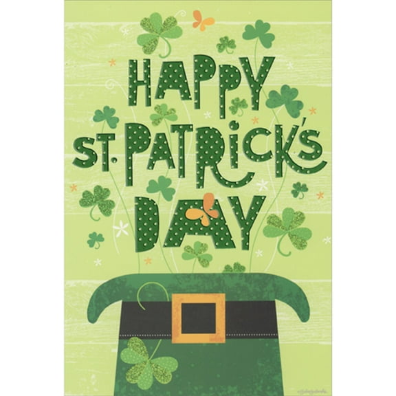 Pictura Sparkling Clovers Rising Out of Green Hat with Buckle St. Patrick's Day Card