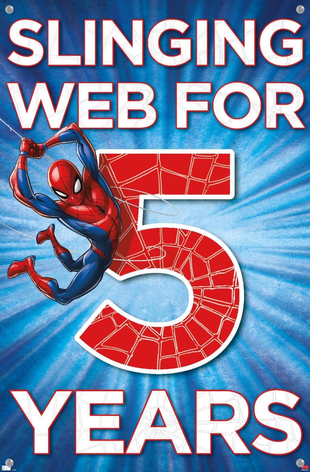 Marvel Spider-Man - Happy 5th Birthday Wall Poster with Pushpins, 14.725" x 22.375"