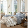thumbnail image 2 of MooMee 100% Washed Cotton Sheet Set King Linen Like Textured Breathable Durable Soft Comfy 4pcs (Cornflower Blue), 2 of 6