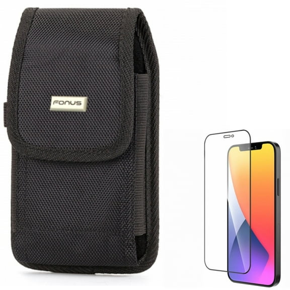 Screen Protector & Case Belt Clip for iPhone 12 Pro Max - Combo with Anti-Glare Tempered Glass Matte 3D & Swivel Holster Rugged Cover