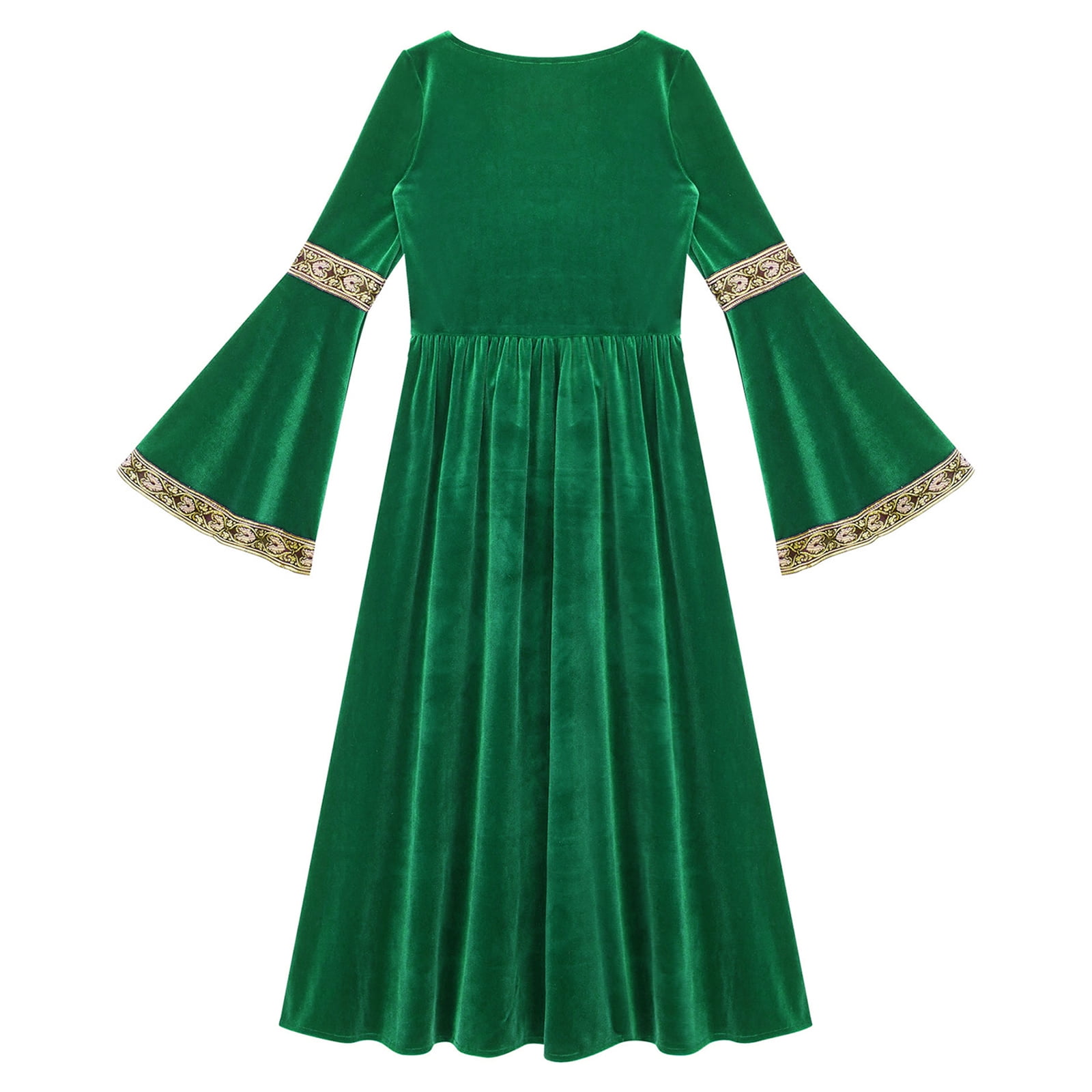 green velvet dress bell sleeves Ocealan Girls Medieval Maiden Party Dress-up Sleeve Empire Maxi Gown 12, Girl's bridal anarkali suit