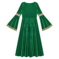 thumbnail image 4 of Doomiva Kids Girls Medieval Princess Halloween Dress-up Renaissance Velvet Bell Sleeve Maxi Dress Maiden Robe Gown Green 8, 4 of 4