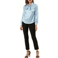 thumbnail image 2 of MODA NOVA Junior's Irregular Dotted Casual Long Sleeve Tie Neck Blouse Blue L, 2 of 5
