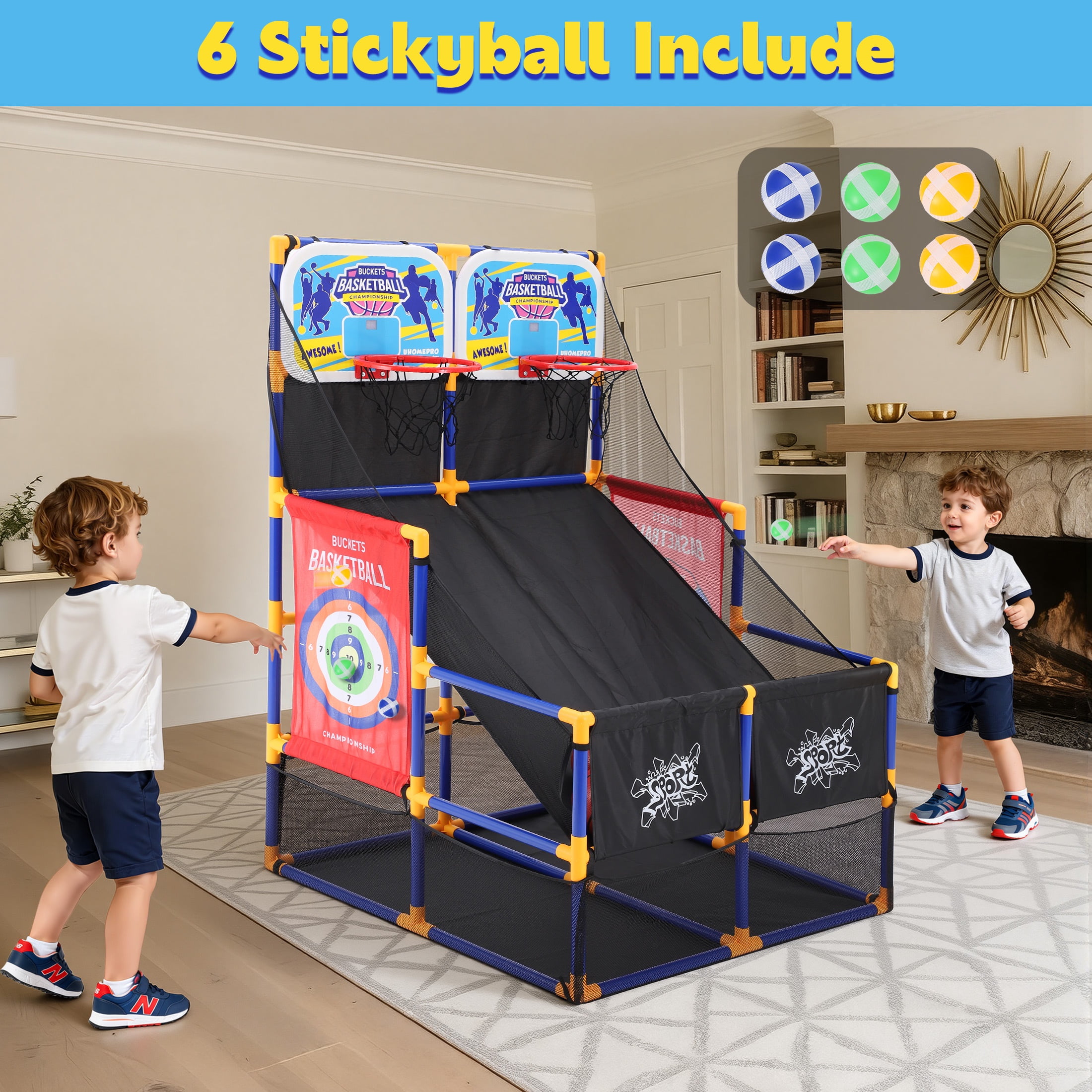 COCLUB 2in1 Basketball Arcade Game Set with Electronic Scoreboard& Lights, Indoor Basketball Hoop for Kids Toddlers 3-6