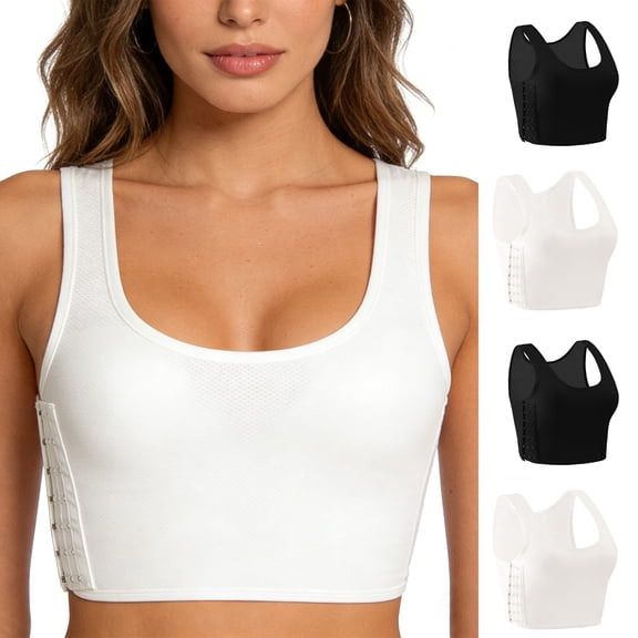 Pretxorve Women's Everyday Bras Solid Thin Chest Binding Minimize Bust Shockproof Tank Bra