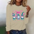 thumbnail image 4 of CLOISE Cancer Shirts for Women Long Sleeve Round Neck Tee Shirts Gnomes Ribbon Pink Breast Cancer Awareness Blouses Trendy Comfy Tops Cancer Fight Fall Clothes Beige XL, 4 of 4