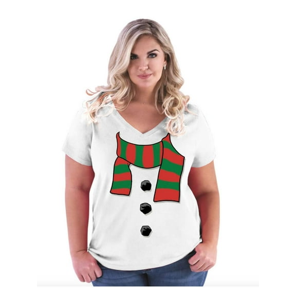 NIB - Women's Plus Size V-neck T-Shirt - Christmas Snowman Scarf