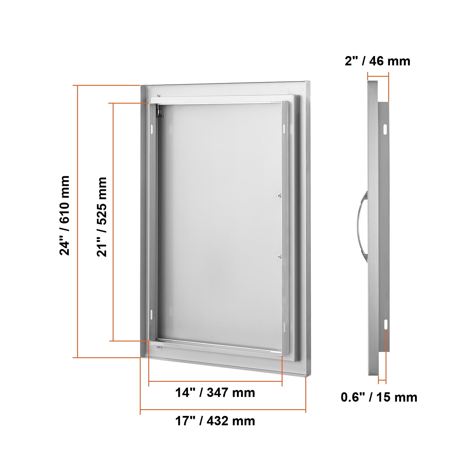 KFFKFF Barbecue Access Door, 17W x 24H Inch Solo Outdoor Kitchen Entry, Stainless Steel Recessed Door, Wall Upright Door with Grip, for Barbecue Island, Grill Station, External Cupboard