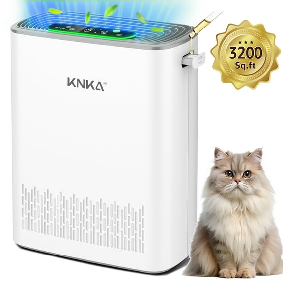 KNKA HEPA Air Purifiers for Home Large Room up to 3200 Sq.ft – Allergy & Pet Hair Relief, Air Quality Monitor, Auto/Turbo Mode, Essential Oil Diffuser, Ultra-Quiet