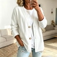 thumbnail image 2 of AherBiu Jean Cardigan for Women Button down V Neck Collarless Long Sleeve Oversized Denim Jacket with Pockets(X-Large,White), 2 of 8