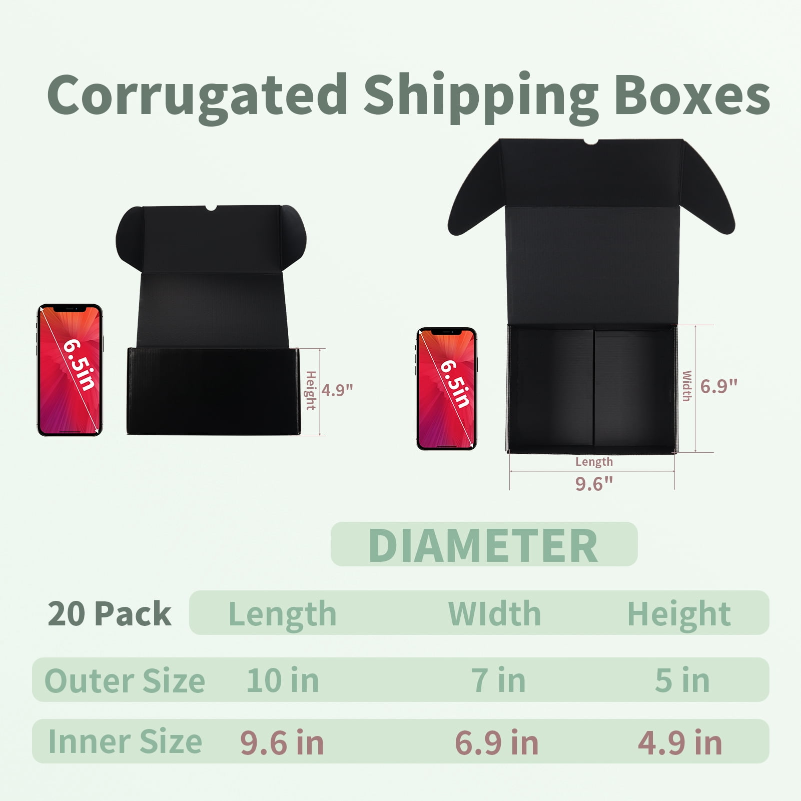 10x7x5 Black Shipping Boxes Set of 20 Corrugated Cardboard Mailer Boxes for Packaging Small Business Mailing Gifts