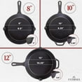 thumbnail image 6 of Cast Iron Skillet Set with Lids - 8"+10"+12"-inch Pre-Seasoned Covered Frying Pan Set + Silicone Handle and Lid Holders + Scraper/Cleaner - Indoor/Outdoor, Oven, Stovetop, Fire Safe Kitchen Cookware, 6 of 7