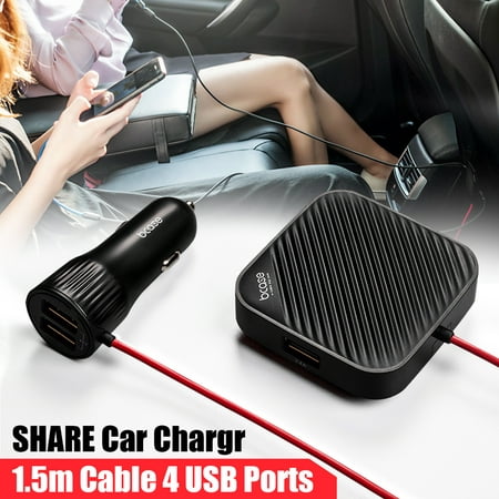 Fantastic SHARE Car Charger 1.5M Cable 4 USB Ports 2.4 A/4.8A High-Safe Car Adapter Usb Charger Power Adapter for Friends Family Auto