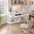 thumbnail image 2 of 39.5 " Modern Computer Desk with Monitor Stand & Storage Shelf, Small Gaming Desk for Home Office，White, 2 of 9
