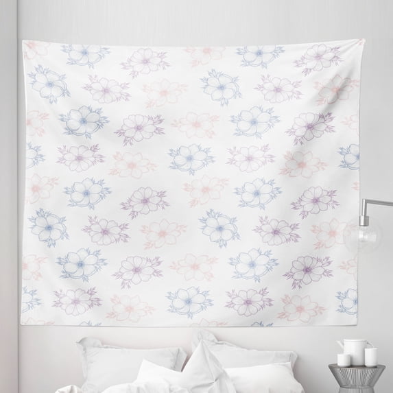 Anemone Flower Tapestry, Bridal Corsage Design Garden Bedding Plants in Soft Colors, Fabric Wall Hanging Decor for Bedroom Living Room Dorm, 5 Sizes, Dried Rose Slate Blue, by Ambesonne