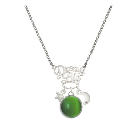 Delight Jewelry Silvertone Round - Imitation Cat's Eye - Green - Silvertone Dream Big Pendant Necklace, 25"