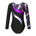 thumbnail image 2 of Doomiva Kids Girls Print Long Sleeve Gymnastics Dance Leotard Yoga Ballet Bodysuit Biketard Unitard Black&Purple 8, 2 of 7