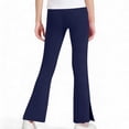 thumbnail image 5 of Girls Split Flare Pants Solid Color High Waist Stretchy Yoga Trousers Kids Casual Slim Comfy Long Pants Navy 3-4 Years, 5 of 7