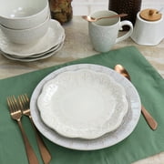 Elama White Lace 16 Piece Round Scallop Stoneware Dinnerware Set in White