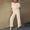 Beige, variant on Summer Sets for Women Skirt Western Outfit for Women Solid Color Round Neck Short Sleeve Tops And Pants Sets With Pockets