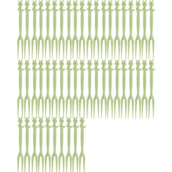 50pcs Fruit Fork Disposable Plastic Fork Two Tooth Fork Dessert Cake Fork, Household Essentials