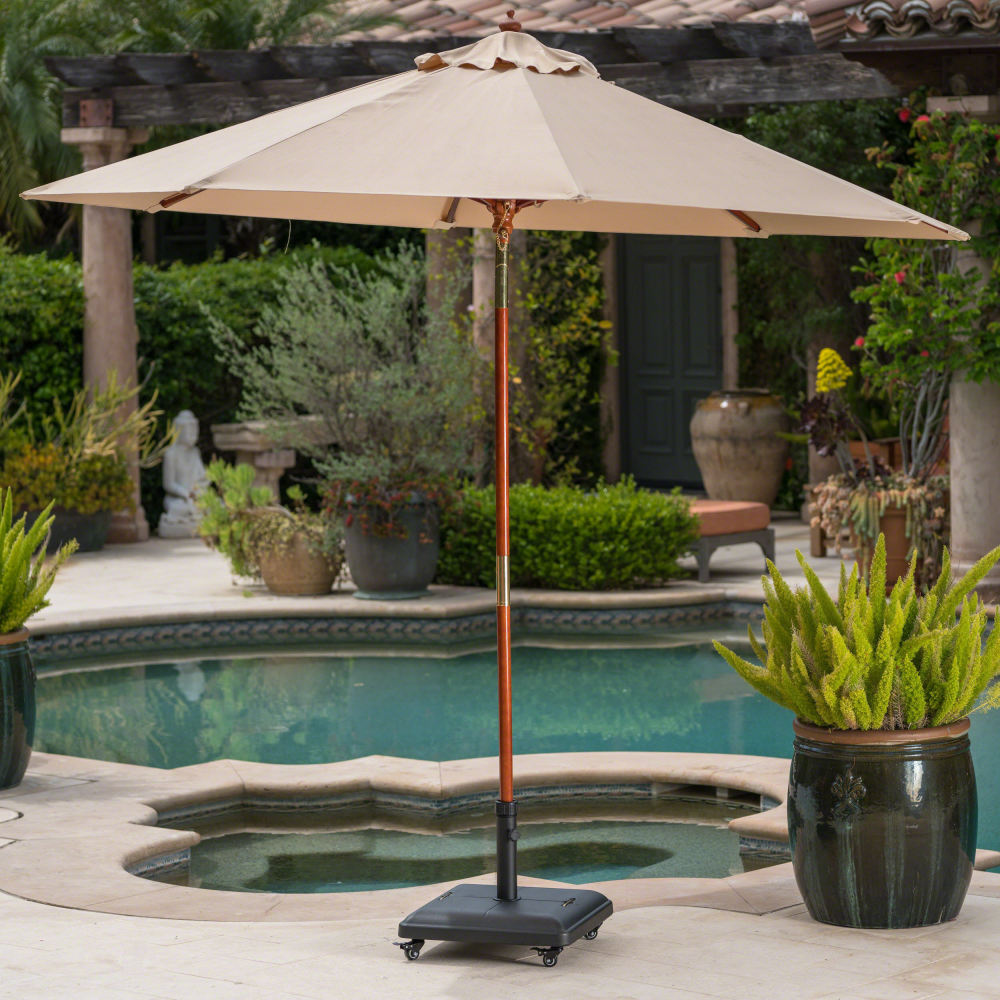 Square Concrete Umbrella Base with Wheels Heavy Duty Outdoor Patio Umbrella Stand with Adjustable Knob Black