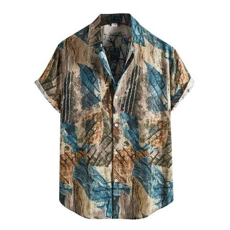 

koaiezne Blouse Mens Casual Ethnic Printing Sleeve Shirt Hawaiian T-shirt Fashion Short Men Shirts Thin Long Sleeves Men Long Sleeve under Scrub Top