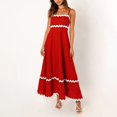 thumbnail image 2 of WTXUE Robes Maxi en Liquidation, Robe Nuisette Sans Manches Élégante à Encolure Carrée, Femmes 2024 Été Robe Longue Fluide à Étages Type Camisole Unie Vestidos Casuales Para Mujer Verano Maxi Women, Rouge+m(US:6-8), 2 of 9