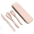 thumbnail image 1 of pitrice Wheat Straw Tableware Set Portable Reusable Solid Color Flatware Kit Indoor Outdoor Home Camping Dinnerware with Storage Case Pink, 1 of 9