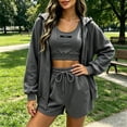 thumbnail image 4 of Women's 3 Piece Tracksuit Set Zip up Hoodie Vest and Shorts Athletic Workout Outfit Casual Sports Sweatsuit for Women Gray, 4 of 5