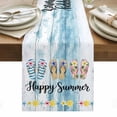 thumbnail image 2 of Happy Summer Table Runner, Artistic Slippers Nautical Beach Starfish Blue Wood Grain Cotton Linen Kitchen Table Decoration Washable Dining Tabletop Runners for Home Party Decor 13x108 Inches, 2 of 9