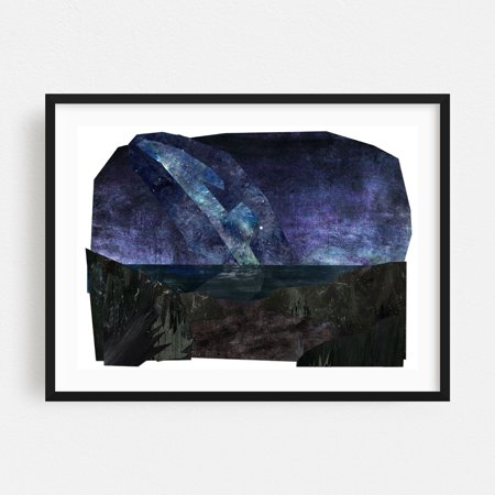 King Orry's big road. - Andreas Isle of Man Collage Abstract Night Sky Surrealism Mystical Cosmic Moody Landscape Black Framed Wall Art Print 16 x 24 inches
