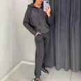 thumbnail image 3 of Ettsollp 2 Pcs/Set Women Hoodie Pants Suit Rhinestone Decor Long Sleeves Patchwork Sport Sweatshirt Elastic Waist Trousers Fitness Outfit Fall Spring Tracksuit, 3 of 7