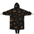 thumbnail image 2 of Oversized Wearable Blanket Hoodie,Black Halloween Pumpkin Faces Sherpa Blanket Hoodie with Super Pockets,Super Warm Fuzzy Pullover for Women & Men, 2 of 6
