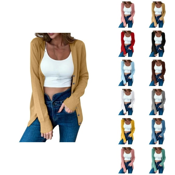 Cardigan Sweaters for Women 2025 Long Sleeve Button Open Front Plain Knit Sweater Cardigans Coat Outerwear