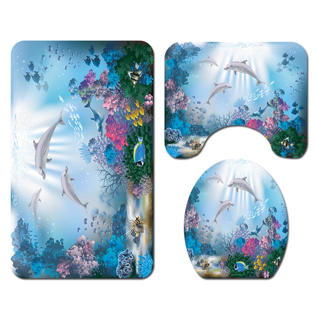 STEADY Seaside Scenery Printed Toilet Seat Mat Threepiece Bathroom Mat