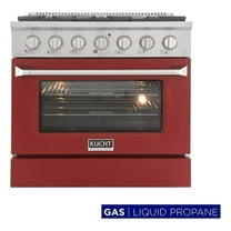 Pemberly Row 36" Modern Stainless Steel Propane Gas Range in Red/Silver