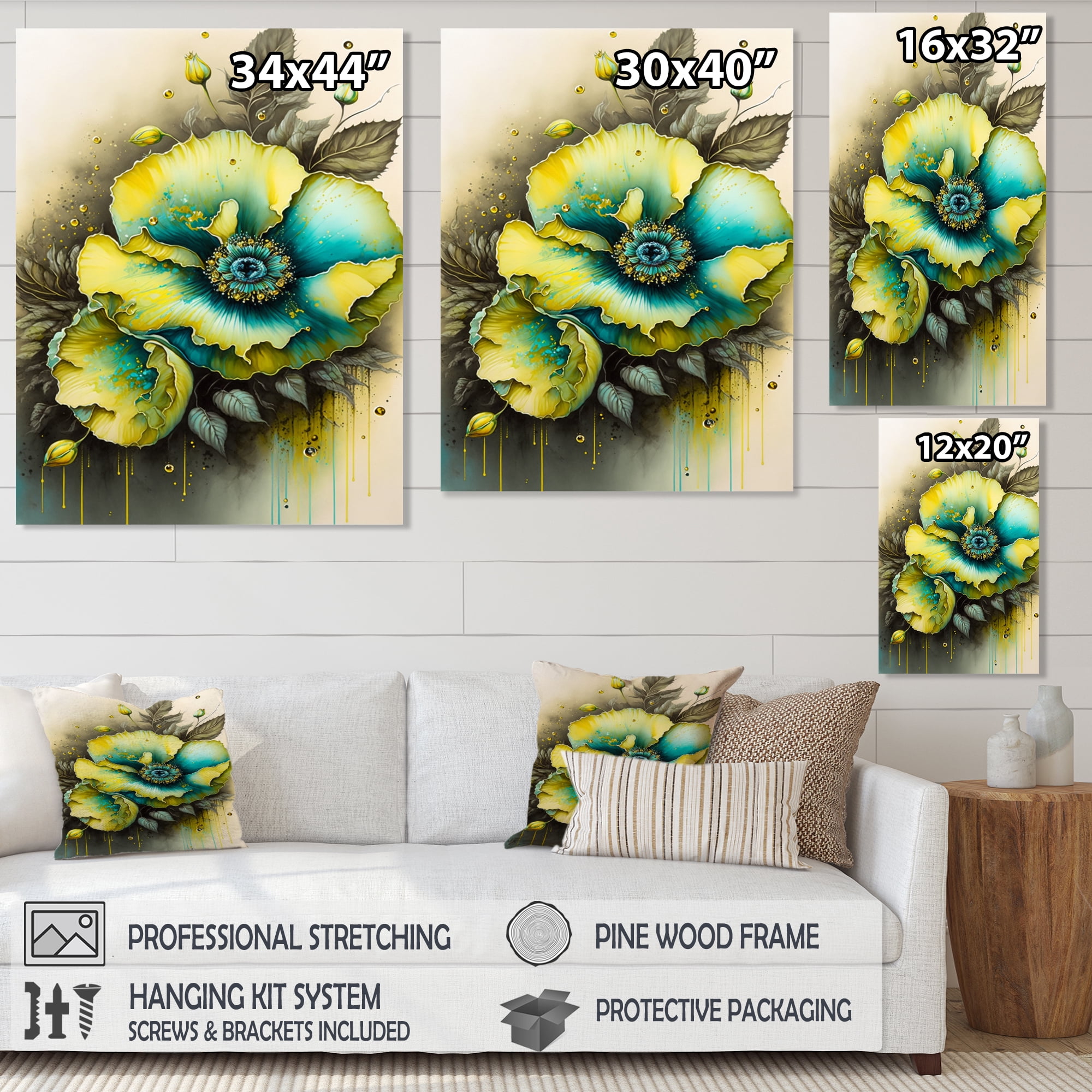Designart Vibrant Yellow Floral Design Canvas Wall Art