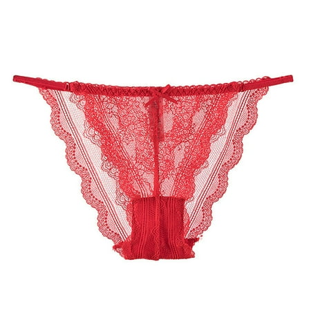 JDEFEG Underwear for Women Comfy Sexy Lace Hollowed Out Mesh Panties Women Mid Waist Cotton Bottom Crotch Girl Briefs Red Size M