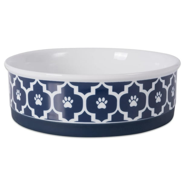 Plato de Cerámica Bone Dry Lattice DII Azul Náutico con Borde Antideslizante para Perros y Gatos