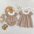 thumbnail image 4 of Vestido de princesa con cuello de encaje para niña, vestidos de estilo coreano con mangas abullonadas, camisa para muñeca bebé, conjunto Bloomer, traje para hermanas, 4 of 6