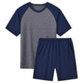 thumbnail image 4 of Pdbokew Mens Pajamas Set Lightweight Summer Pjs Sleepwear Soft Comfy Short Sleeve Loungewear Dark Gray with Navy Blue XL, 4 of 6