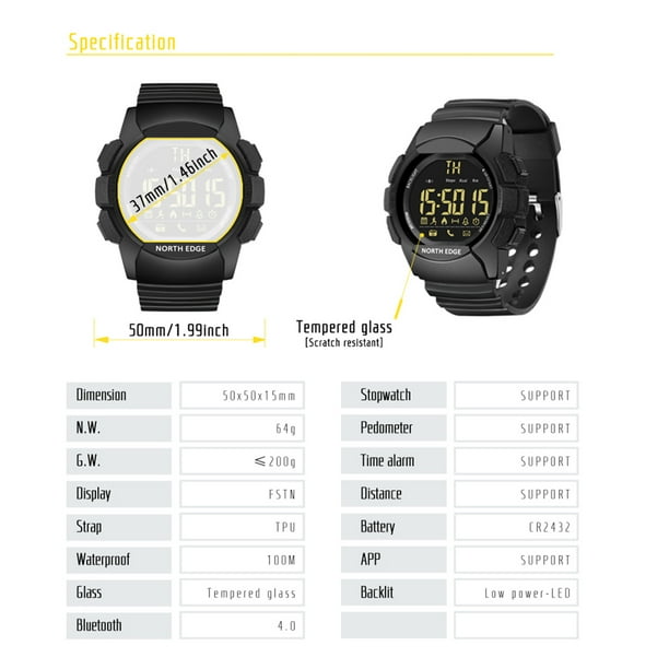 NORTH EDGE Bluetooth Men Sports Smart Watch Outdoor Sports