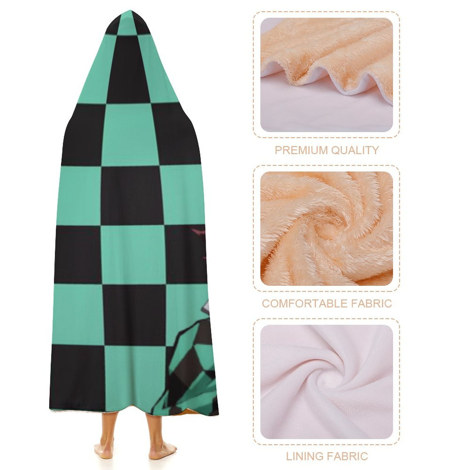 Demon Slayer Wearable Blanket Cloak Arctic Velvet Hooded Blanket Soft Fuzzy Hoodie Blanket Cape for Adults Kids 60"x80"