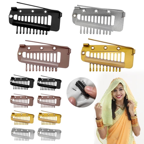 12 piezas, Clips Clips para el cabello Traje para horquillas para el cabello para peinar Clips de extensión de cabello Pasadores de agarre de peluca, Clips de horquilla indio para mujer