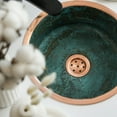 thumbnail image 3 of 16" Handmade Green Patina 100% Solid Copper Kitchen & Bathroom Vessel Sink Bowl – Countertop Basin for Vanity & Powder Room | Eco-Friendly Rustic Copper Sink with Drain Cap, 3 of 7