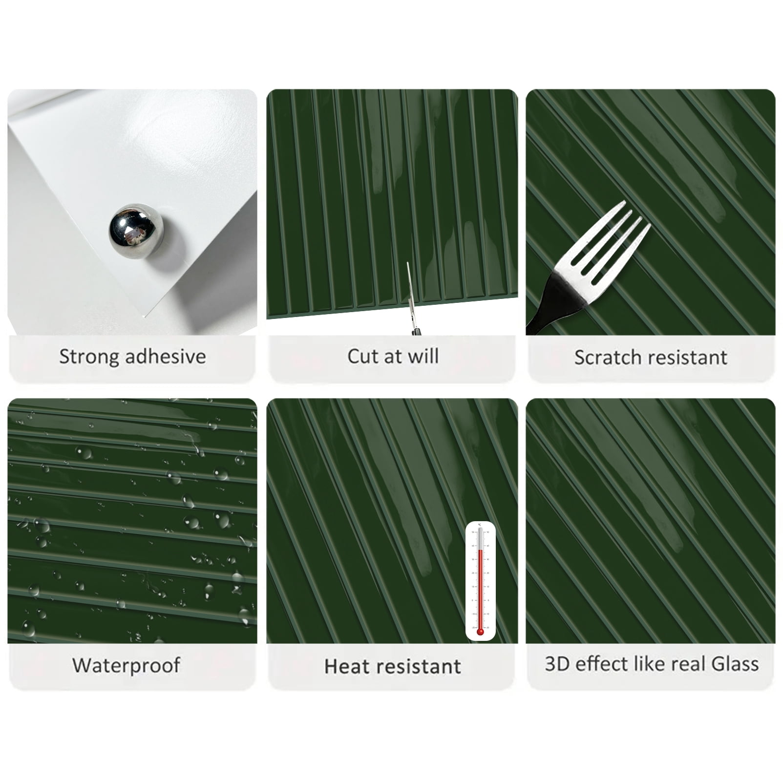 DEWOO 10-Sheet Upgraded Thick Peel and Stick Kitchen Backsplash Tiles,Waterproof Premium Self-Adhesive Wall Tile Stick on Backsplash for Kitchen,Bathroom and Fireplace(Green,12"×12")